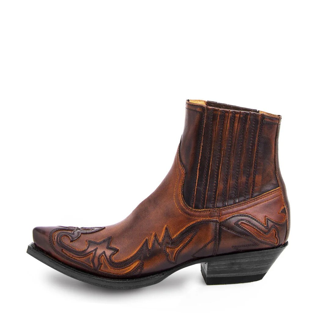 Mens Western Cowboy Boots with Decorative Stitching and Cushioned Insole