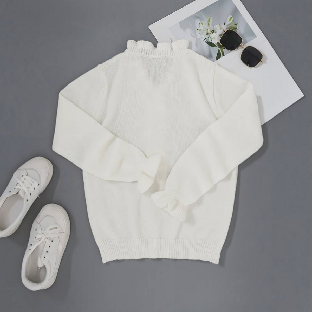 Womens Ruffle Blouse with Decorative Front Buttons and Relaxed Fit, Woven Blend
