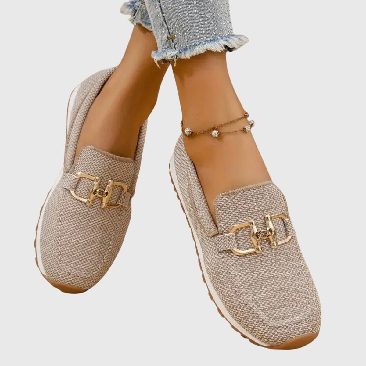 Woven Loafers with Chain Detail for Women