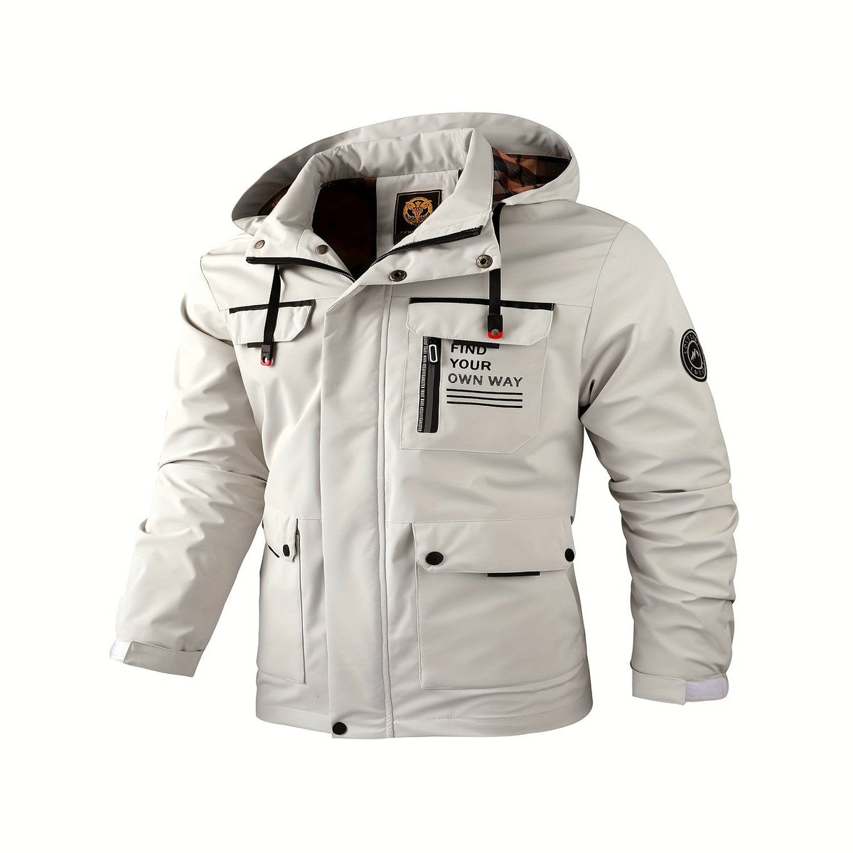 Waterproof Hooded Windbreaker Jacket with Zipper Pockets for Men