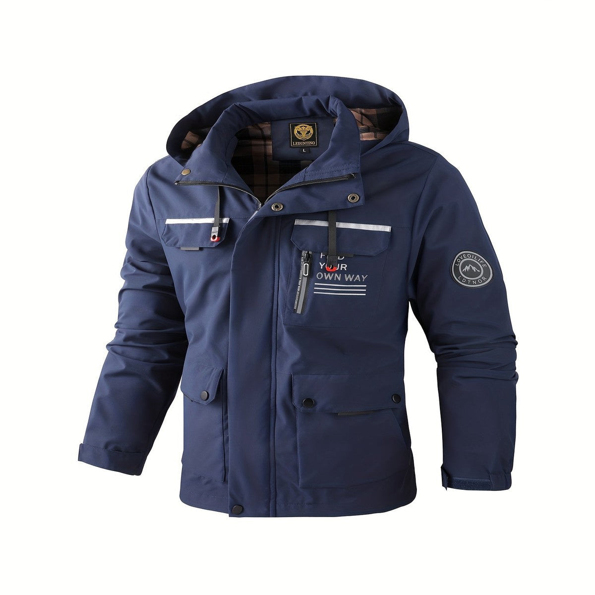 Waterproof Hooded Windbreaker Jacket with Zipper Pockets for Men