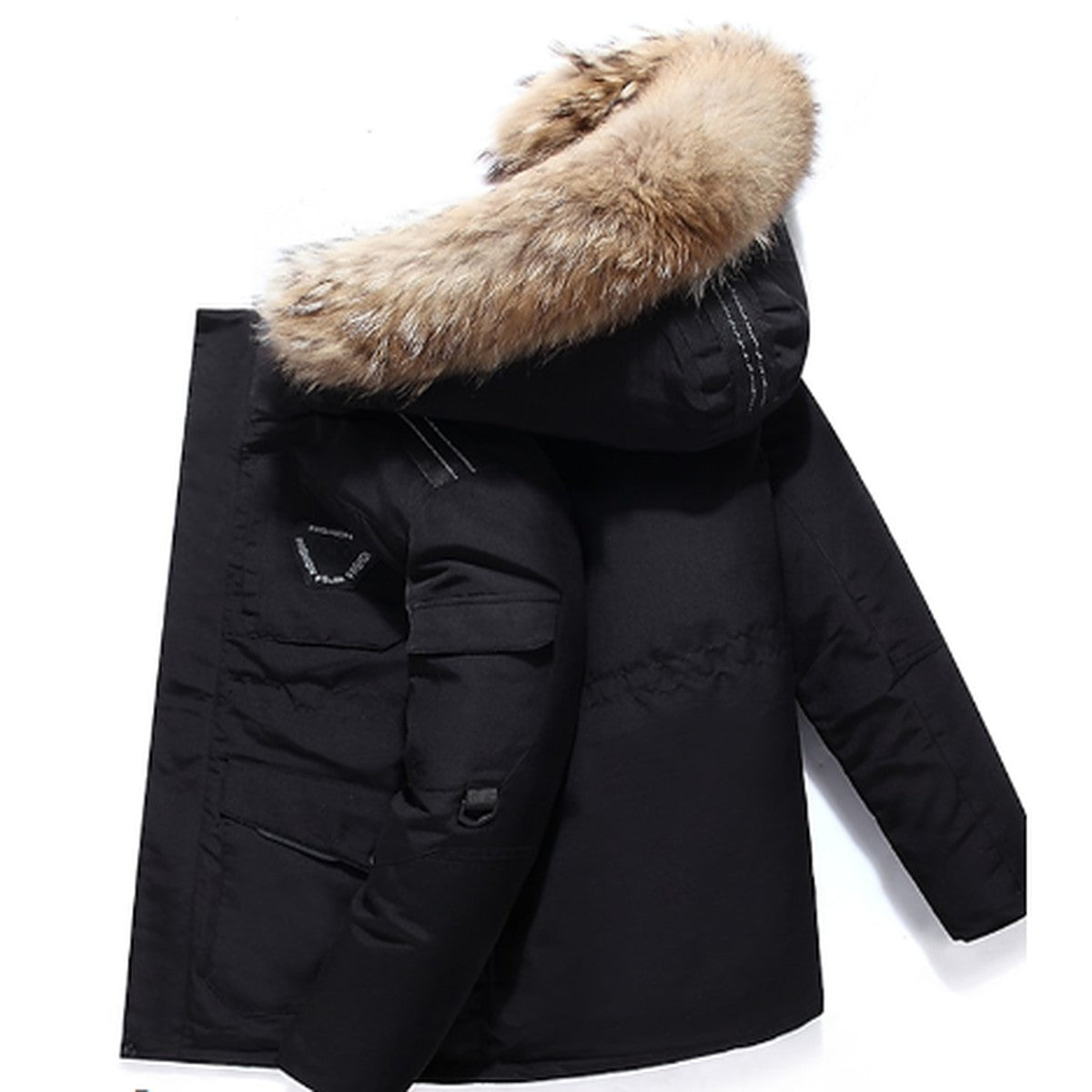Men Insulated Winter Parka Coat with Removable Faux Fur Trimmed Hood