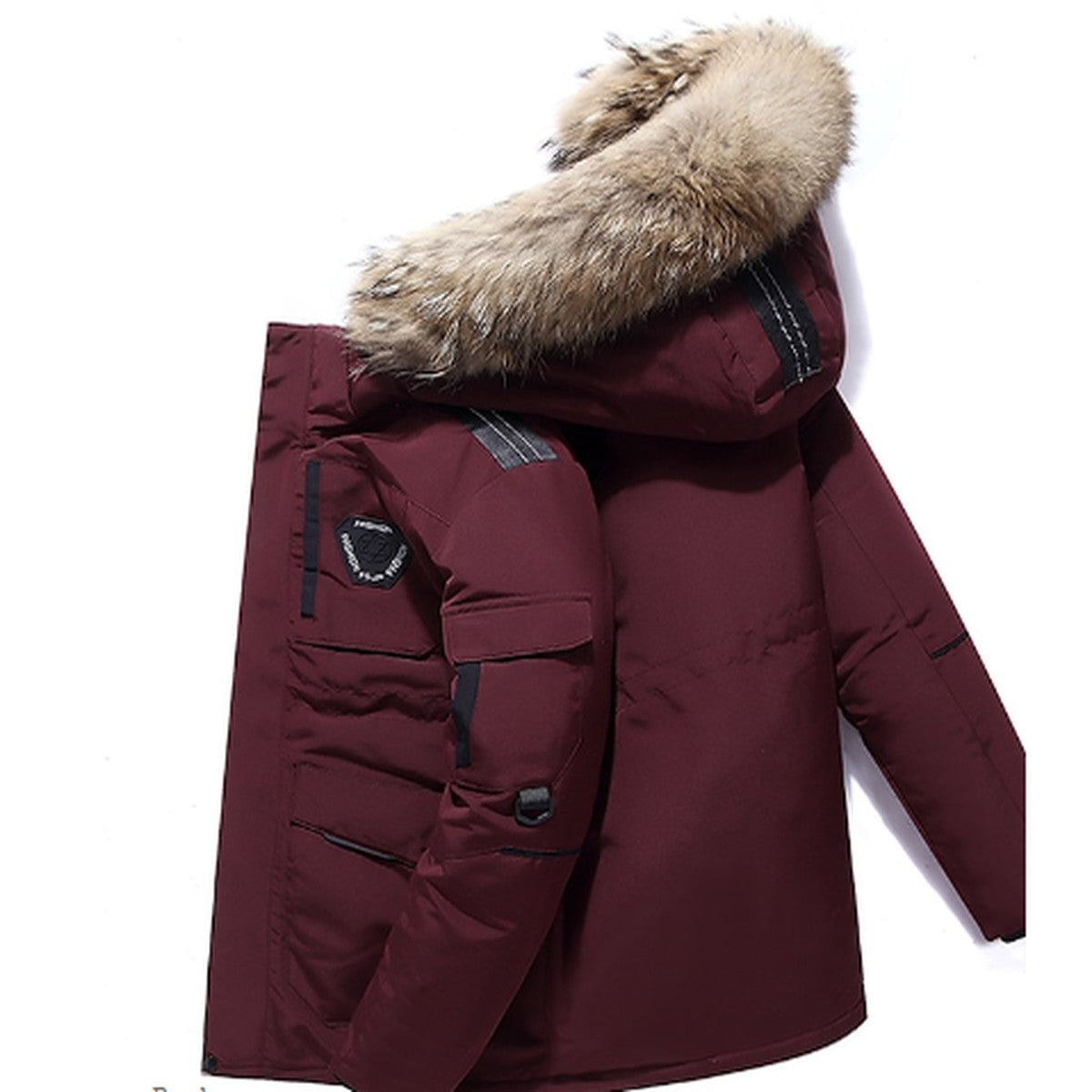 Men Insulated Winter Parka Coat with Removable Faux Fur Trimmed Hood