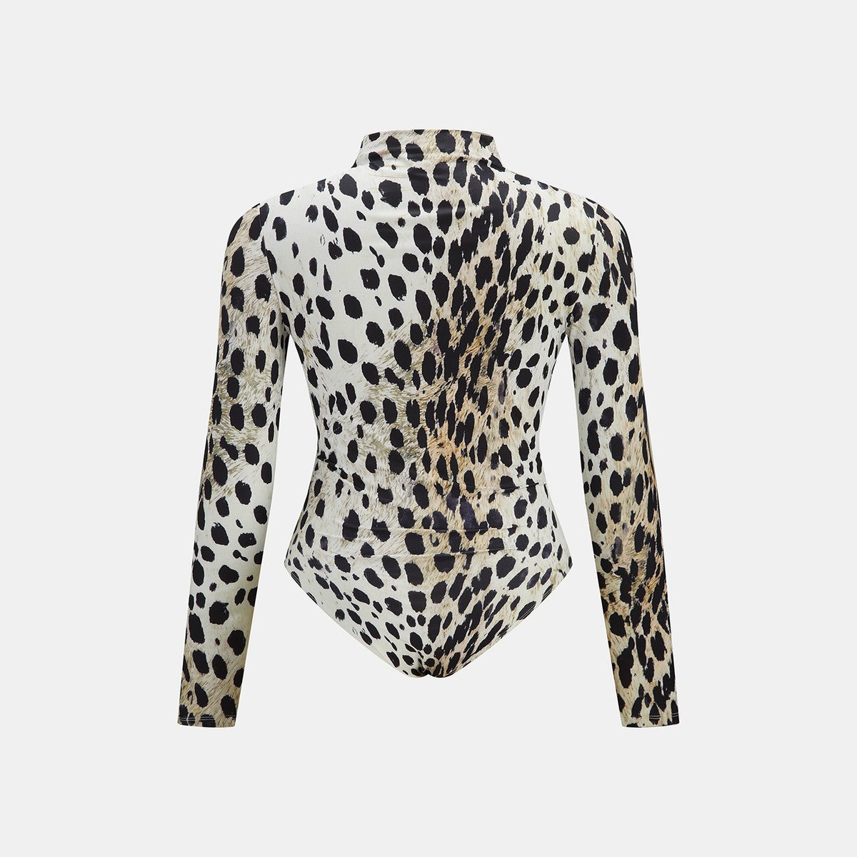 Sleeveless High Neck Bodysuit with Black and White Leopard Pattern