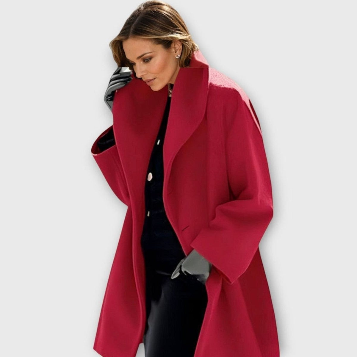 Women Double Breasted Pea Coat with Wide Notched Lapel Collar and Pockets