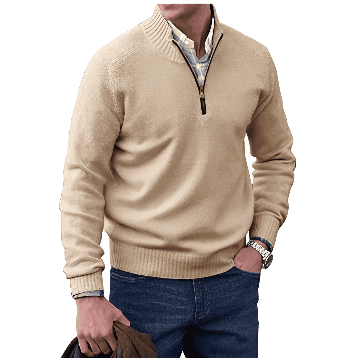 Mens Half Zip Pullover with Soft Knit Blend and Regular Fit, Machine Washable