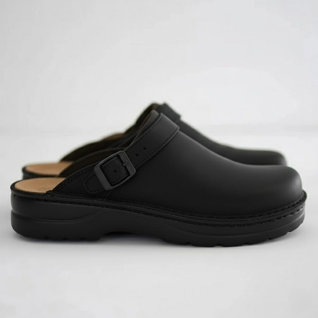 Mens Orthopaedic Clogs with Breathable Leather and Slip-On Design, Cushioned Insole