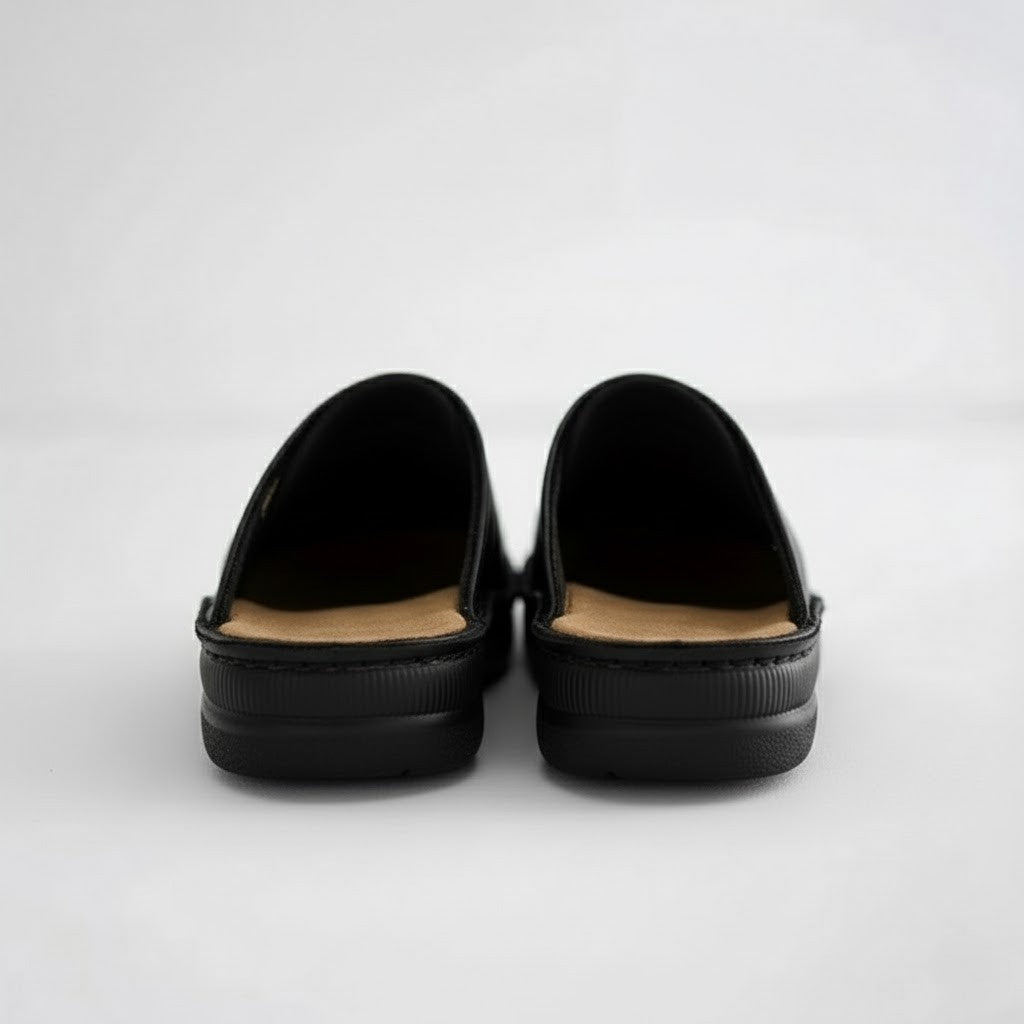 Mens Orthopaedic Clogs with Breathable Leather and Slip-On Design, Cushioned Insole