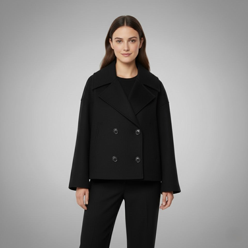 Womens Cropped Jacket with Double Button Closure and Tailored Fit, Lightweight Lining