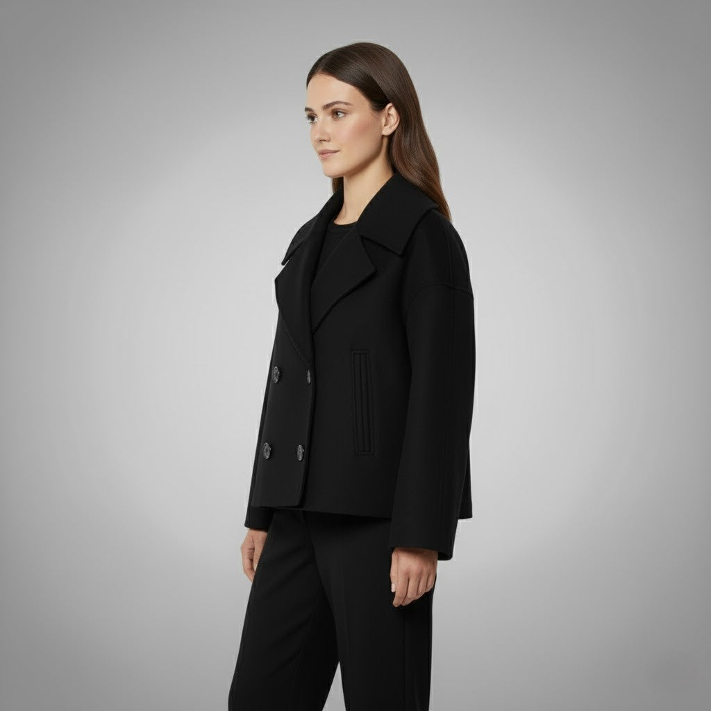 Womens Cropped Jacket with Double Button Closure and Tailored Fit, Lightweight Lining