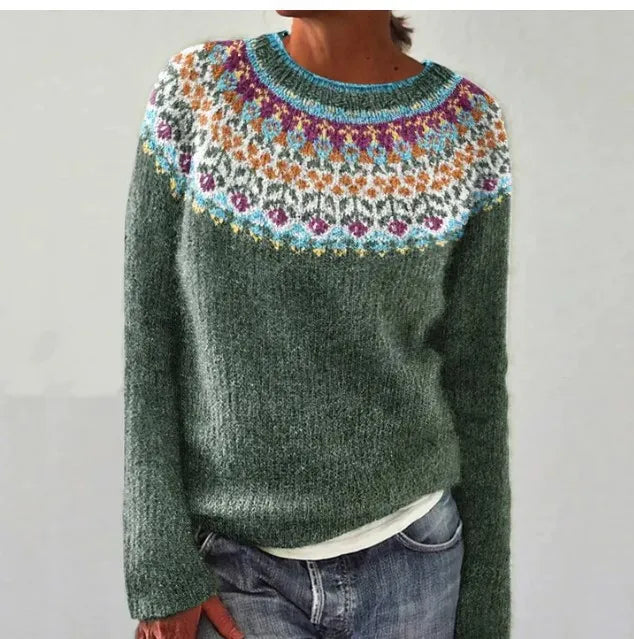 Multicolor Nordic-Inspired Sweater with Boat Neckline and Relaxed Fit