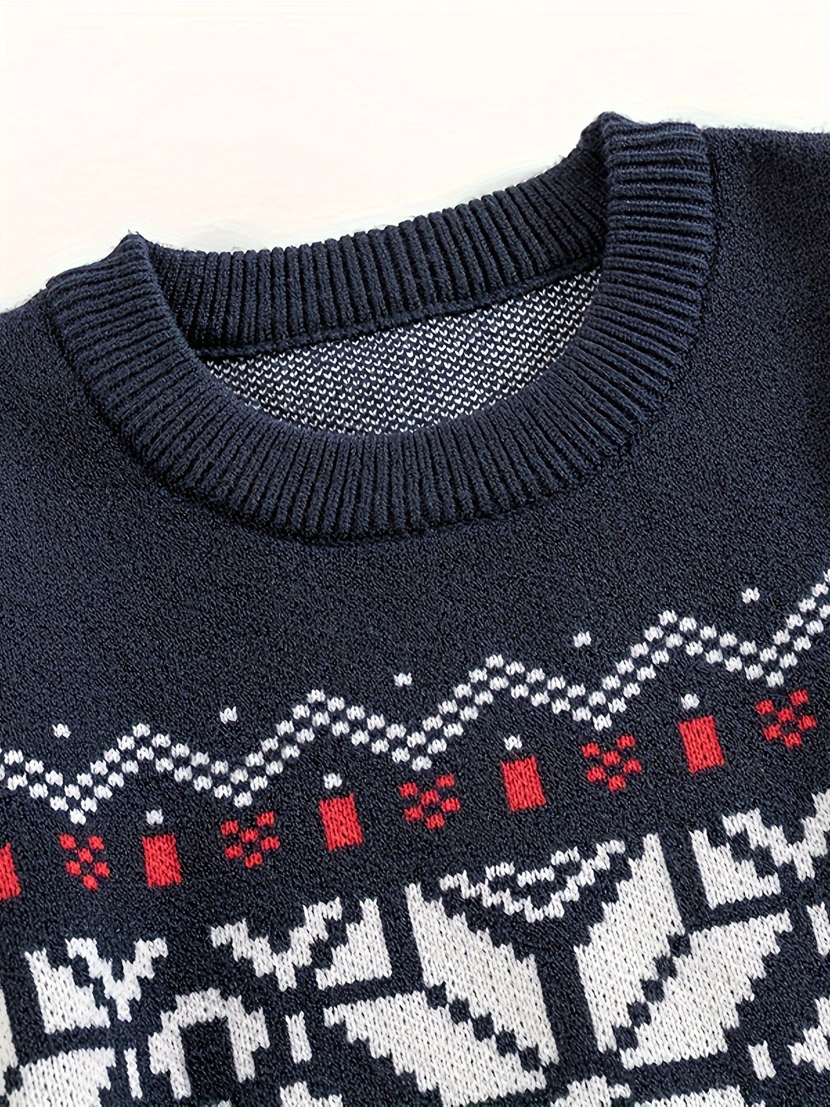 Round Neck Sweater with Snowflake Pattern and Ribbed Cuffs