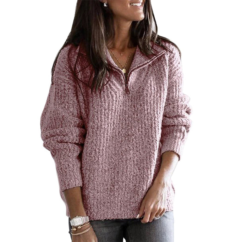 Zip-Up Ribbed Sweater for Women with Full-Length Zip and Tailored Fit, Breathable Knit