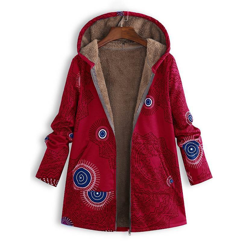 Womens Winter Coat with Adjustable Hood and All-Over Floral Print, Insulated Fill