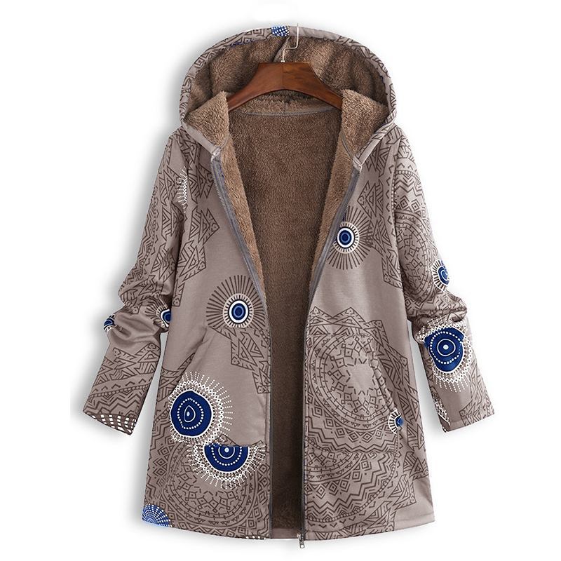 Womens Winter Coat with Adjustable Hood and All-Over Floral Print, Insulated Fill