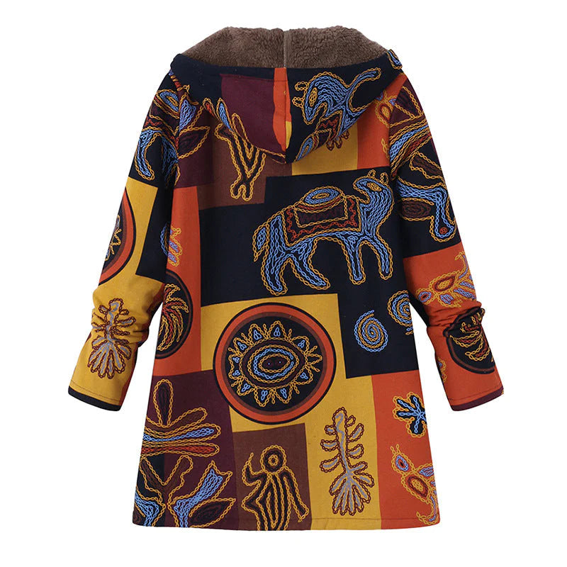 Womens Winter Coat with Adjustable Hood and All-Over Floral Print, Insulated Fill