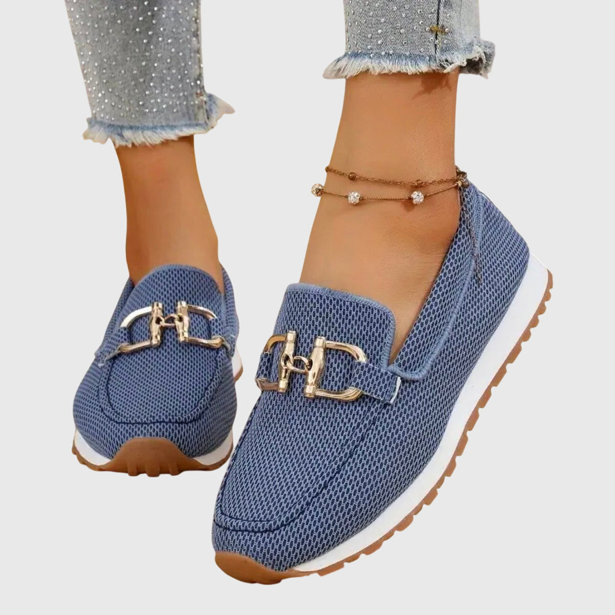 Woven Loafers with Chain Detail for Women