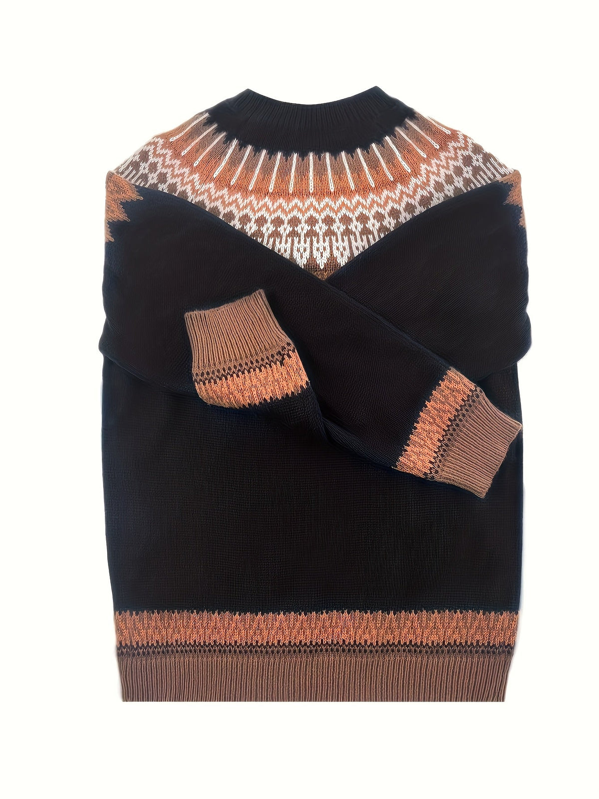 Chunky Jacquard Knit Sweater with Round Neck and Relaxed Fit
