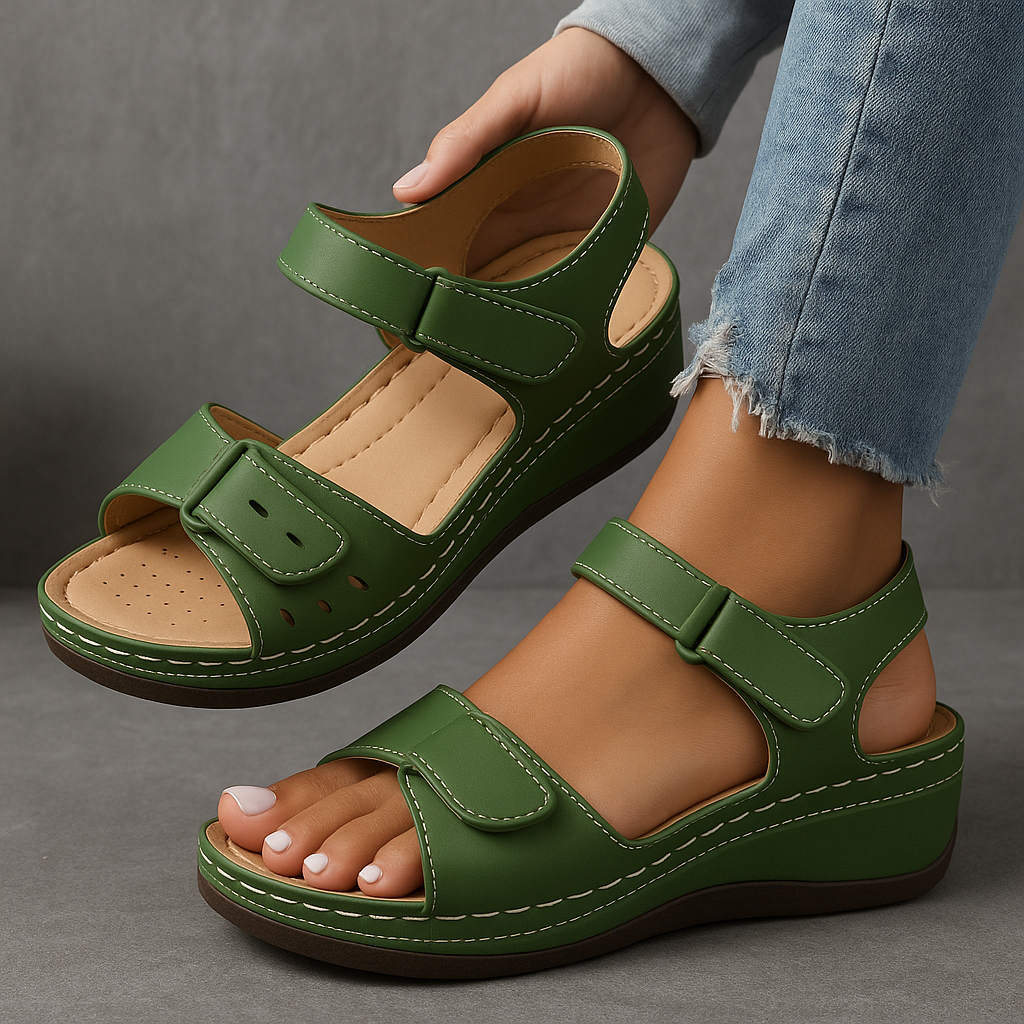 Orthopedic Wedge Sandals with Adjustable Strap and Contoured Footbed