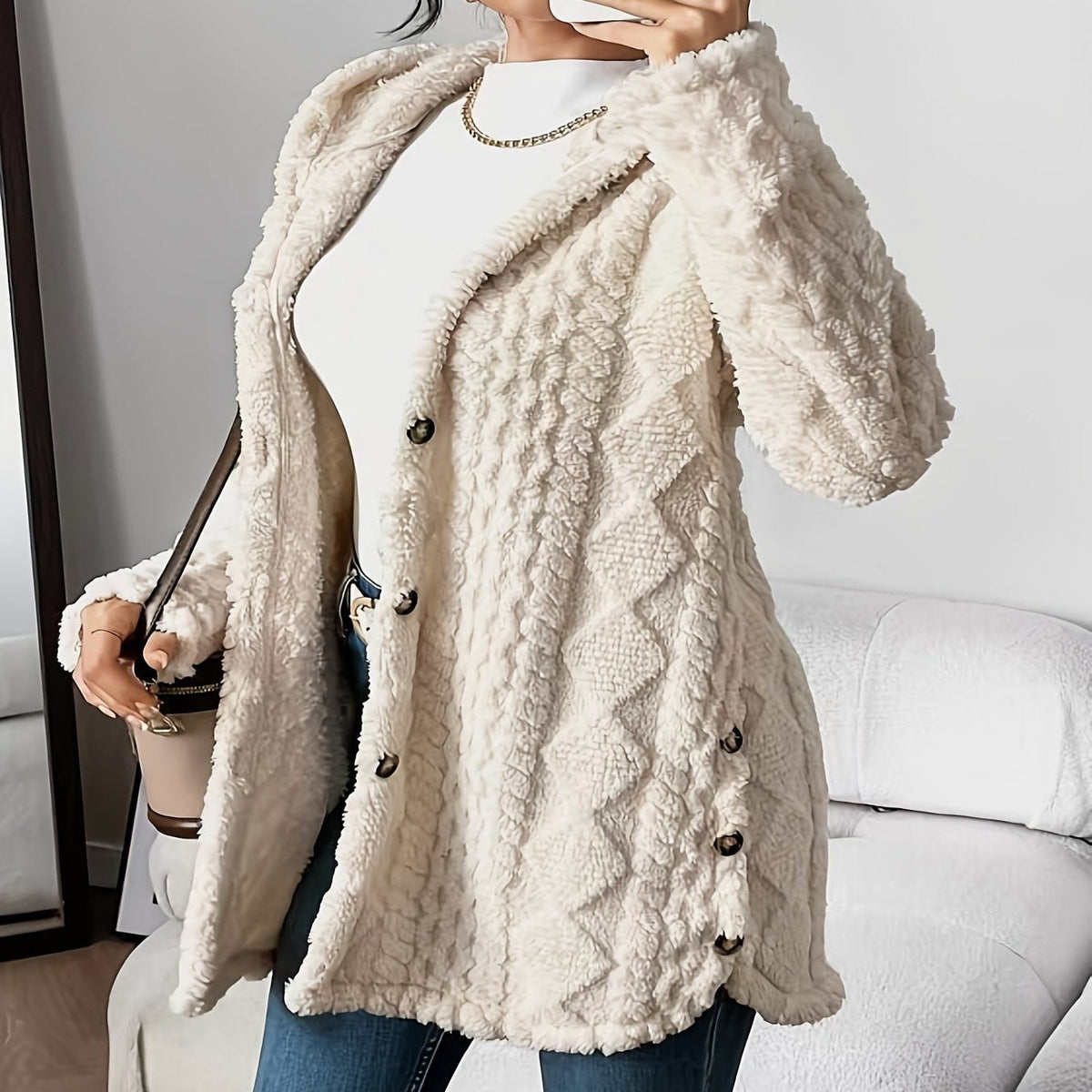 Oversized Plush Hooded Cardigan for Women