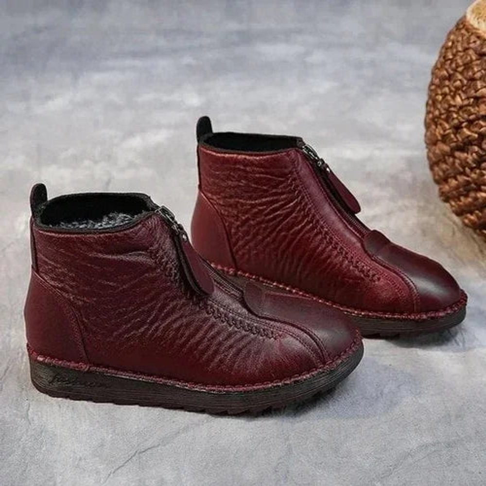 Fleece-Lined Zip-Up Ankle Boots for Women - Red
