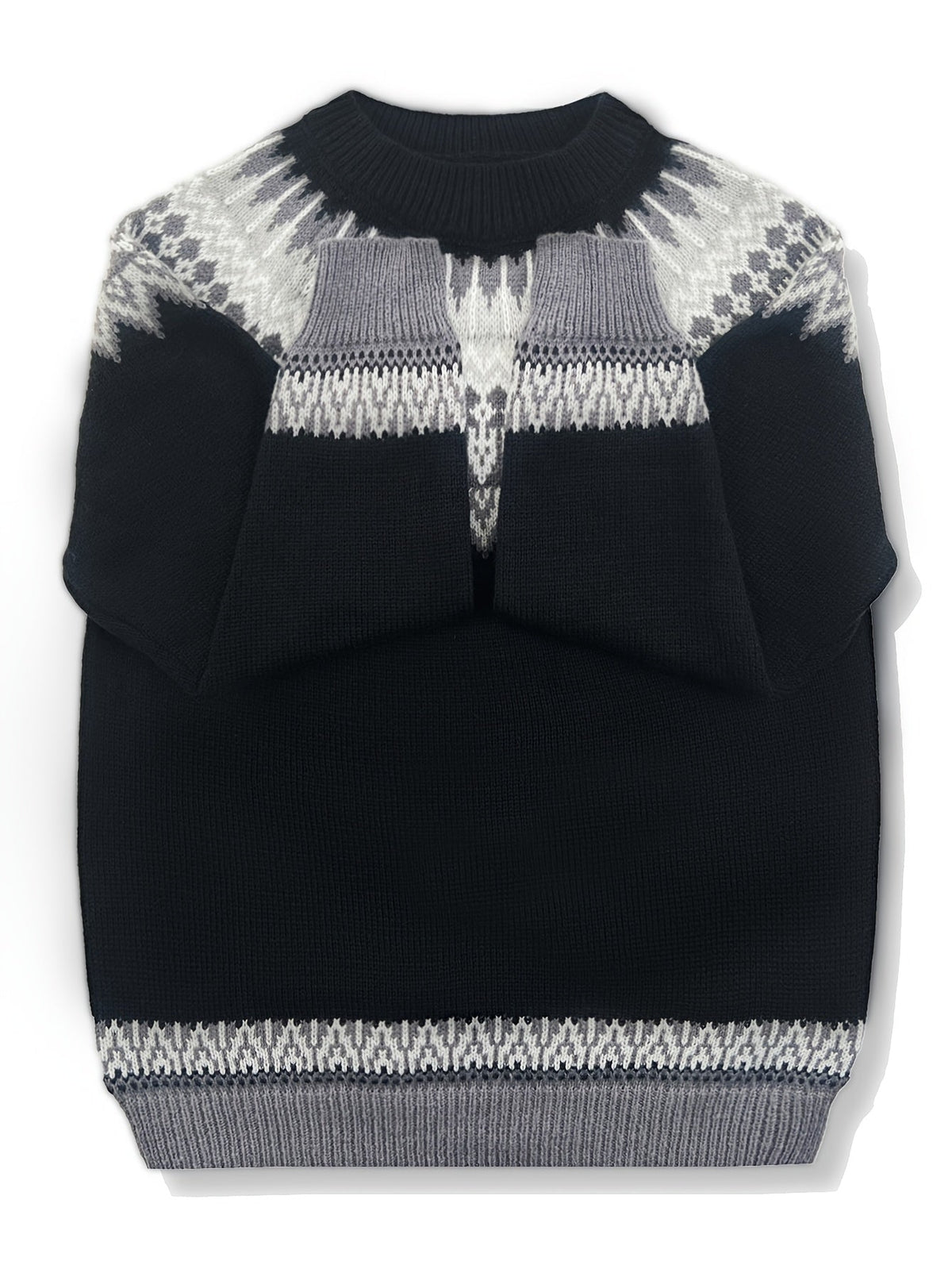 Chunky Jacquard Knit Sweater with Round Neck and Relaxed Fit
