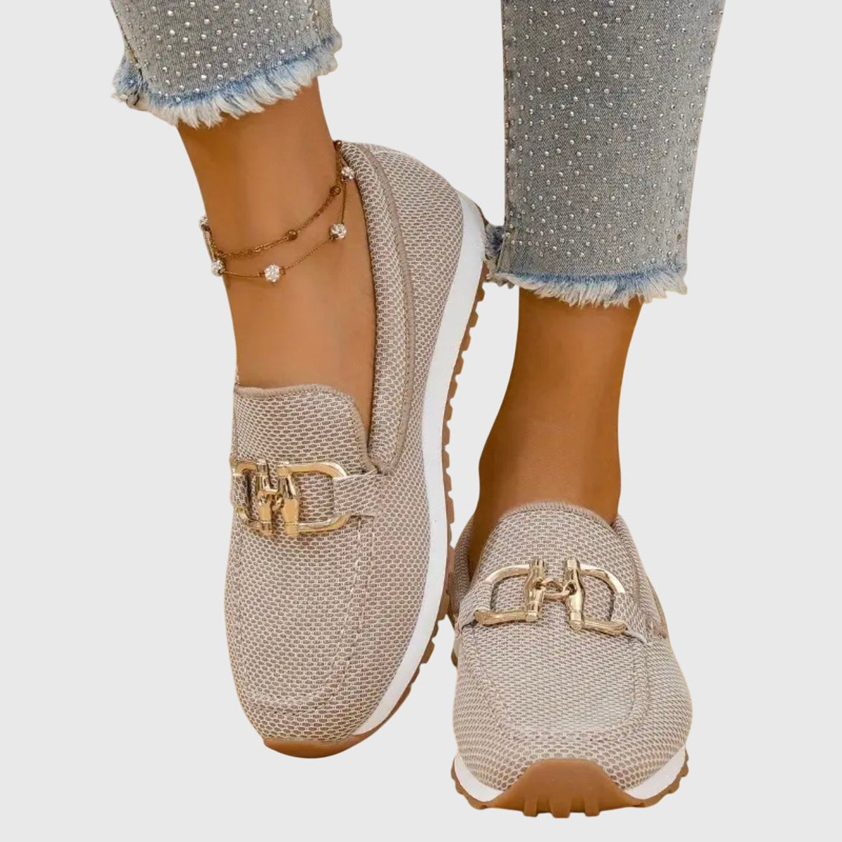 Woven Loafers with Chain Detail for Women