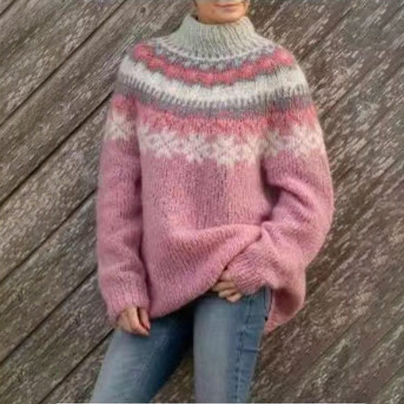 Womens Nordic Sweater with Relaxed Fit and Soft Knit Acrylic, Long Sleeve Winter Pullover