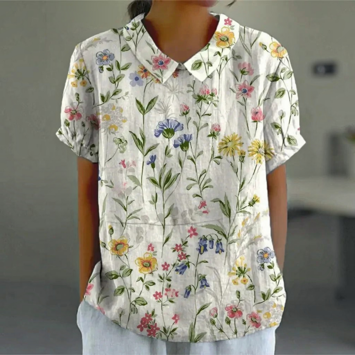 Floral Shirt with Lightweight Breathable Fabric and Relaxed Flattering Fit, Machine Washable