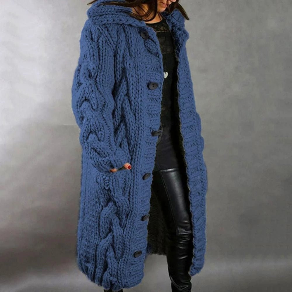 Oversized Cable Knit Cardigan with Button Front and Full-Length Coverage