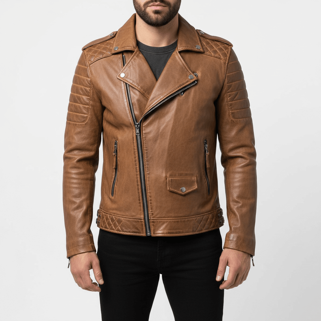 Leather Zip Jacket for Men, Classic Slim Fit Style