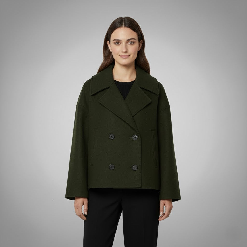 Womens Cropped Jacket with Double Button Closure and Tailored Fit, Lightweight Lining