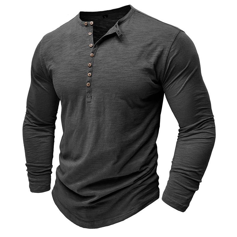 Mens Henley Shirt with Long Sleeve and Soft Breathable Knit, Regular Fit