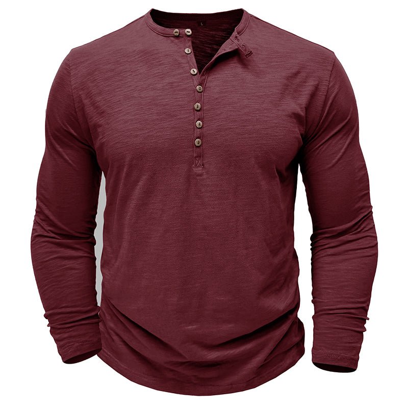 Mens Henley Shirt with Long Sleeve and Soft Breathable Knit, Regular Fit