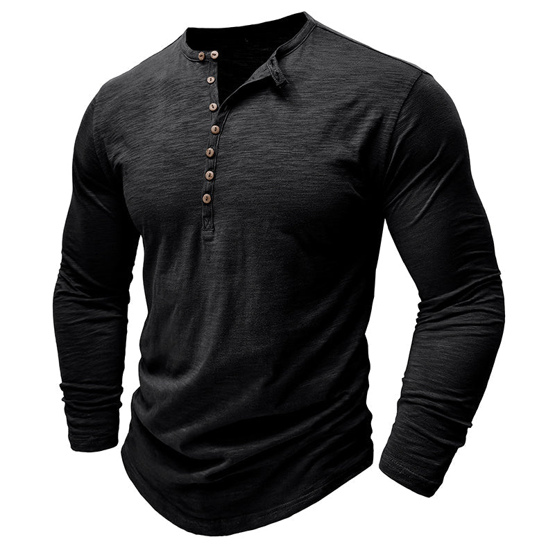 Mens Henley Shirt with Long Sleeve and Soft Breathable Knit, Regular Fit