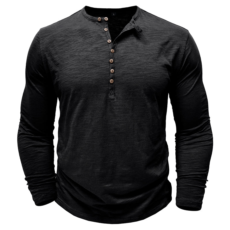 Mens Henley Shirt with Long Sleeve and Soft Breathable Knit, Regular Fit
