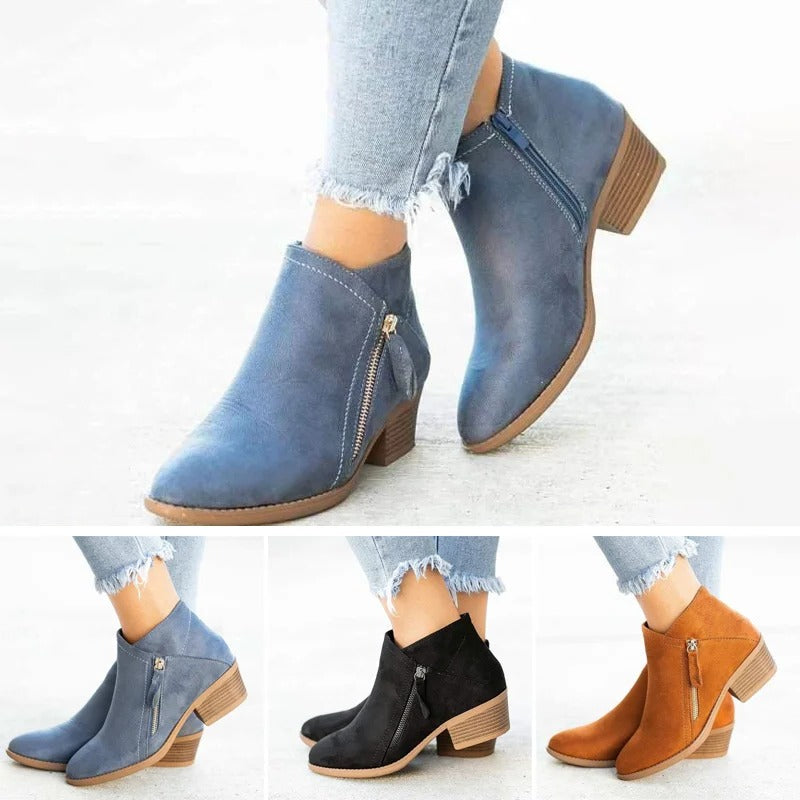 Heel Boots with Three Zone Arch Support and Side Zipper Closure