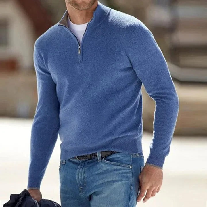 Mens Long Sleeve Sweater with Natural Fiber and Regular Fit