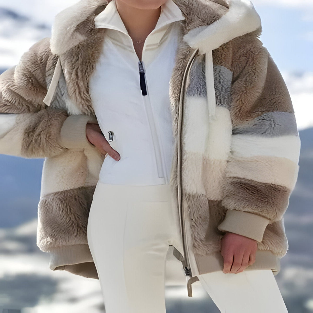 Oversized Faux Fur Coat with Double Layered Lining and Adjustable Hood
