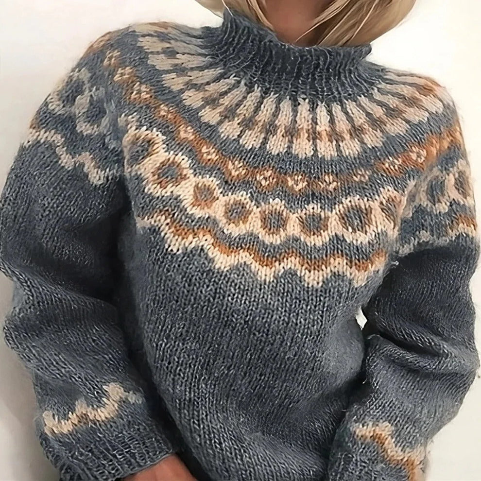 Women Fair Isle Turtleneck Sweater, Regular Fit Knit