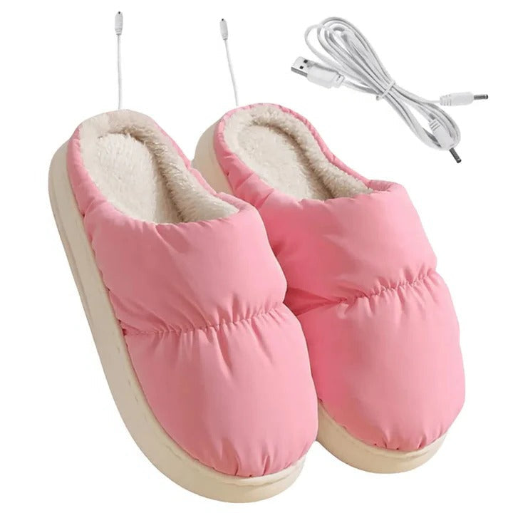 USB Heated Slippers with Breathable Plush Lining and Temperature Control