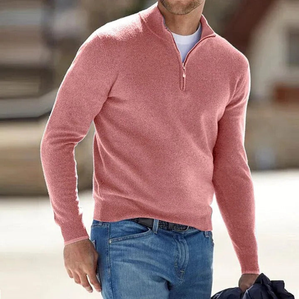 Mens Quarter Zip Sweater with Soft Knit and Ribbed Cuffs, Breathable Polyester