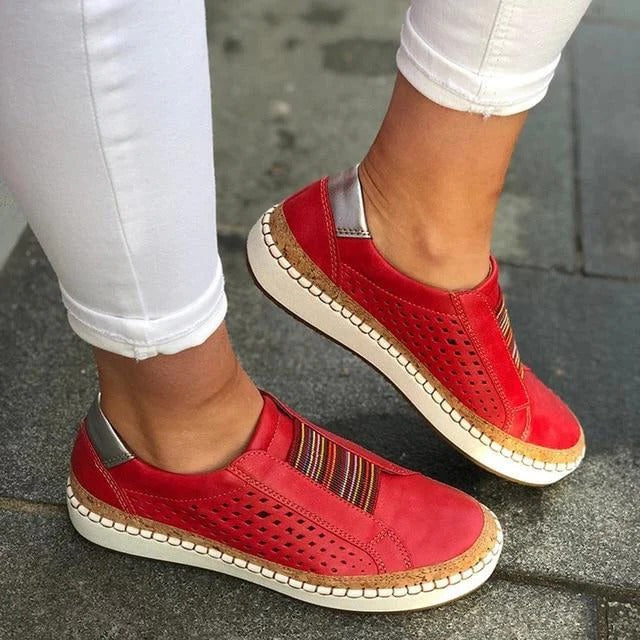 Womens Perforated Slip-On Sneakers with Elastic Gore and Shock Absorbing Footbed
