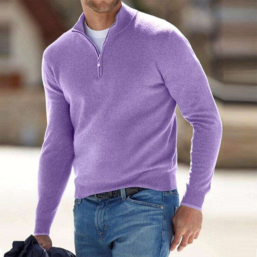 Mens Half Zip Sweater with Adjustable Neck and Relaxed Modern Fit, Soft Breathable Knit