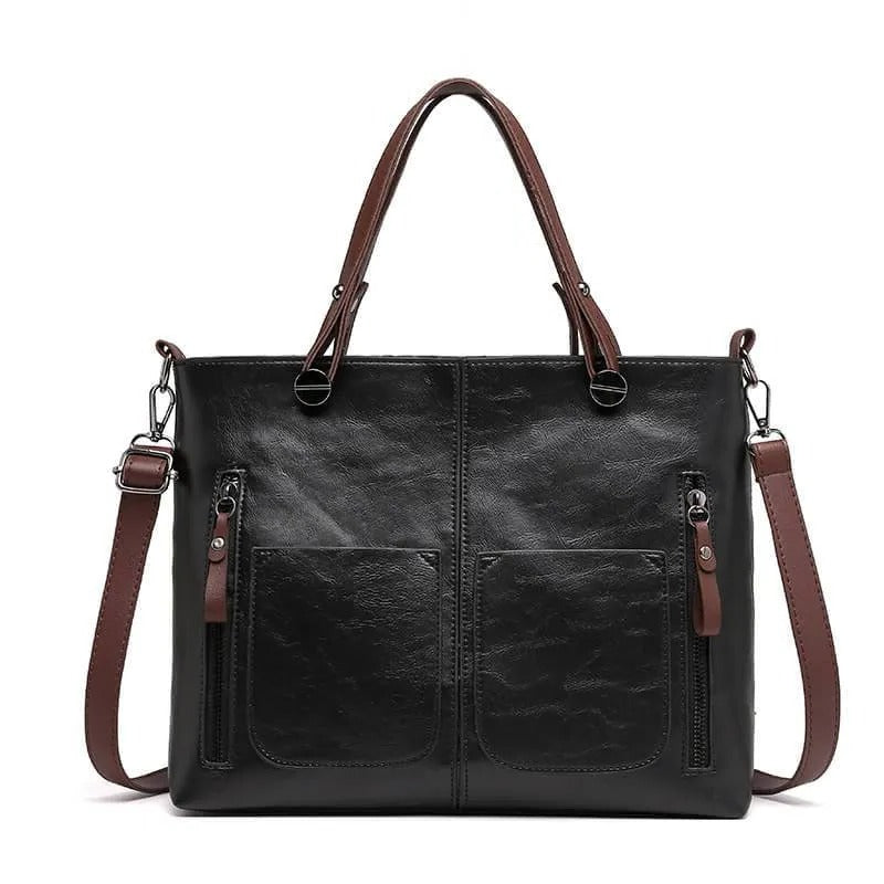 Zippered Handbag with Multiple Compartments and Organized Interior Sections