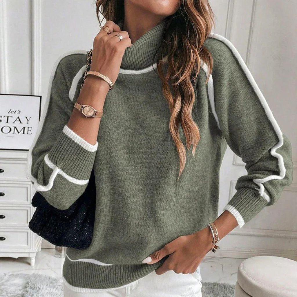 Womens Knit Sweater in Olive Green with Stretch Recovery Fabric