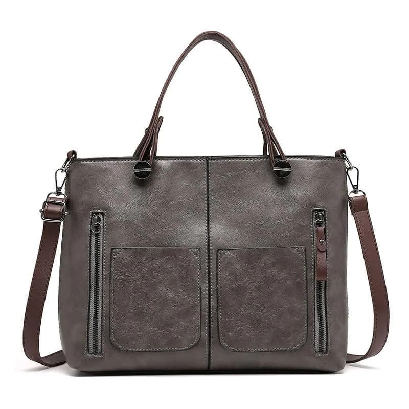 Zippered Handbag with Multiple Compartments and Organized Interior Sections