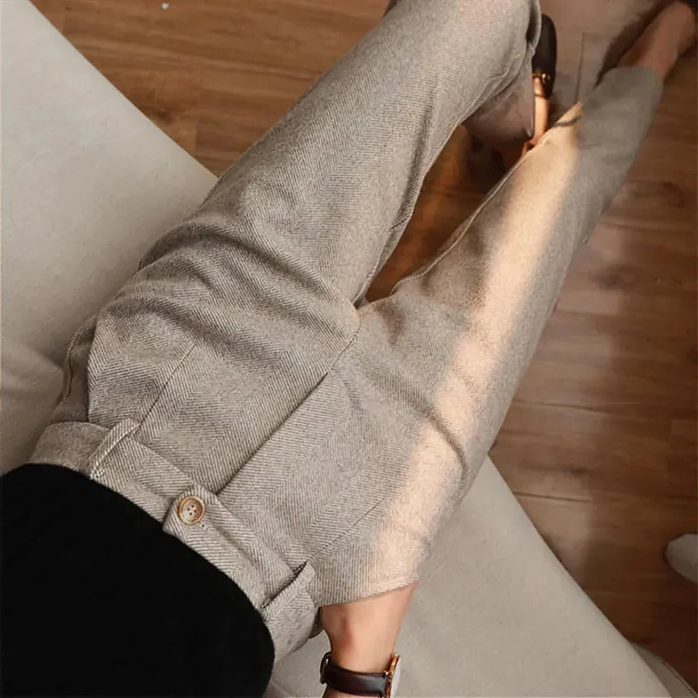 Womens Tailored Straight Leg Pants with Flat Waistband