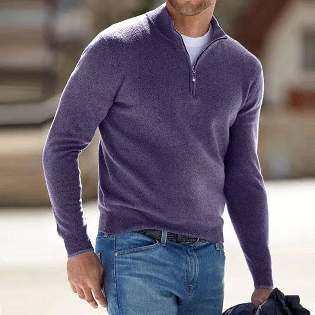 Mens Quarter Zip Sweater with Soft Knit and Ribbed Cuffs, Breathable Polyester