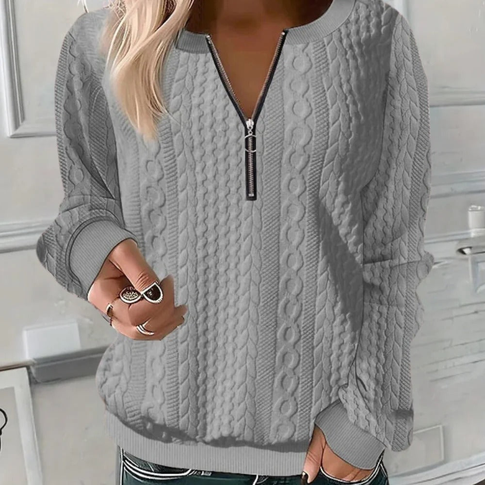 Womens Textured Sweater with Relaxed Fit and Three-Season Versatility